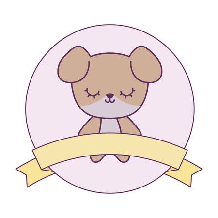 cute dog animal with ribbon in frame circular vector illustration designのイラスト素材