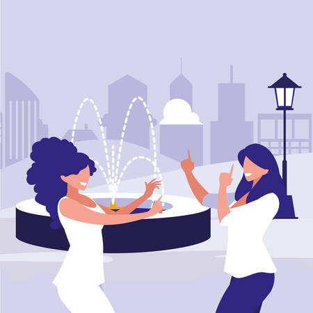 young girls dancing in the park characters vector illustration designのイラスト素材