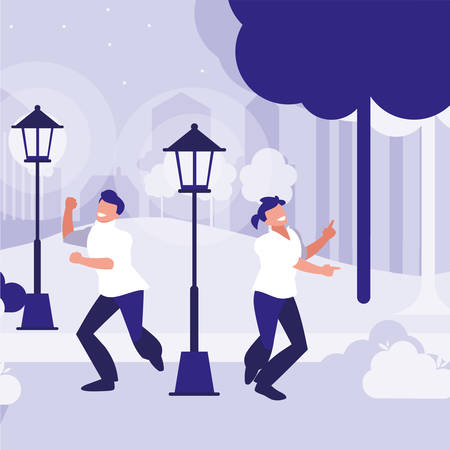 young dancers couple dancing in the park vector illustration designのイラスト素材