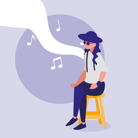 musician classic with hat and sunglasses avatar character vector illustration designのイラスト素材