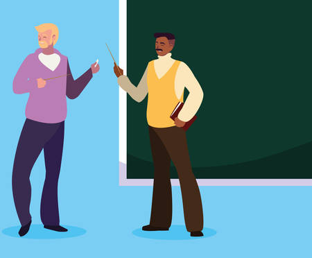 teachers couple with chalkboard characters vector illustration designのイラスト素材