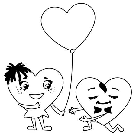 couple hearts with balloons helium characters vector illustration designのイラスト素材