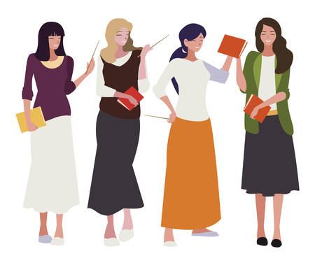 female teachers with textbooks characters vector illustration designのイラスト素材