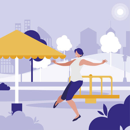 young woman dancing in the park character vector illustration designのイラスト素材