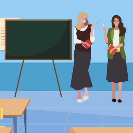 female teachers couple with in the classroom vector illustration designのイラスト素材