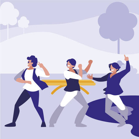 young dancers group dancing in the park vector illustration designのイラスト素材