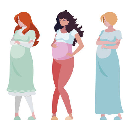 group of beautiful pregnancy women characters vector illustration designのイラスト素材