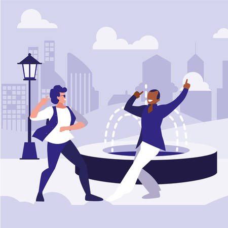 interracial dancers couple in the park vector illustration designのイラスト素材
