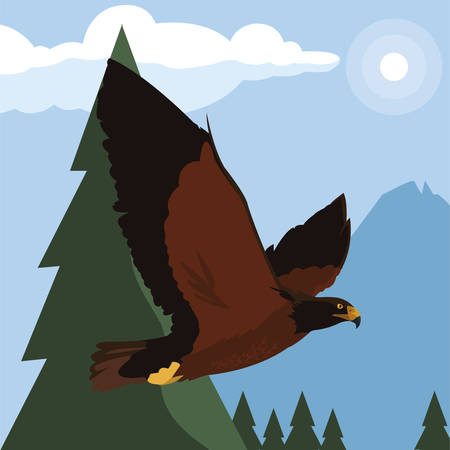 beautiful eagle flying in the landscape majestic bird vector illustration designのイラスト素材