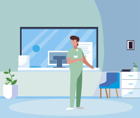 male medicine worker with uniform in hospital reception vector illustration designのイラスト素材