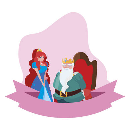 beautiful princess and king on throne of tales characters vector illustration designのイラスト素材