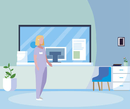 female medicine worker in hospital reception vector illustration designのイラスト素材
