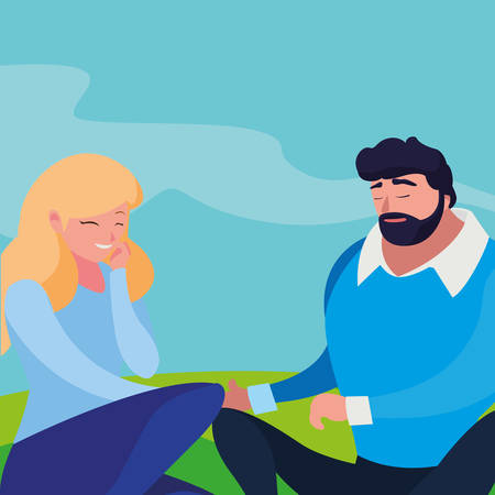 young couple seated in the field vector illustration designのイラスト素材