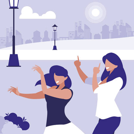 young girls dancing in the park characters vector illustration designのイラスト素材