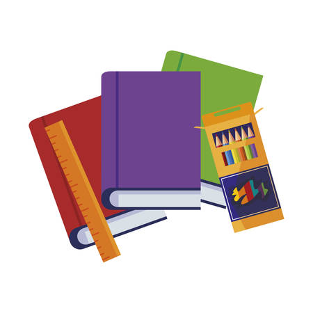 pile text books with rule and colors pencils box vector illustration designのイラスト素材