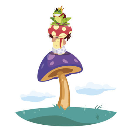 toad prince and fungu elf in garden vector illustration designのイラスト素材