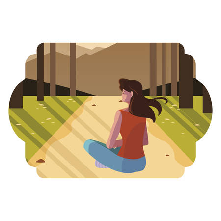 woman contemplating horizon in the forest scene vector illustration designのイラスト素材