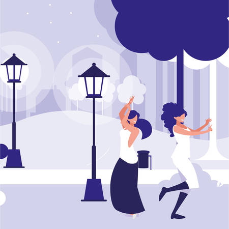 young girls dancing in the park characters vector illustration designのイラスト素材