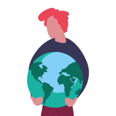 man with planet world happy earth day vector illustrationのイラスト素材
