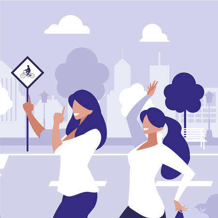 young girls dancing in the park characters vector illustration designのイラスト素材