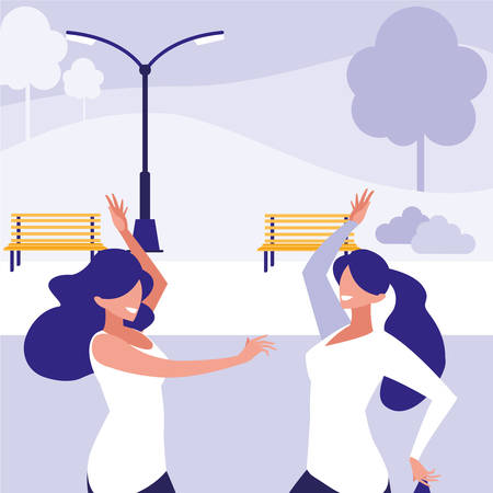 young girls dancing in the park characters vector illustration designのイラスト素材