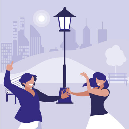 young couple dancing in the park characters vector illustration designのイラスト素材
