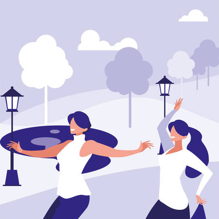 young girls dancing in the park characters vector illustration designのイラスト素材