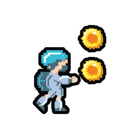 video game avatar with fire balls pixelated vector illustration designのイラスト素材