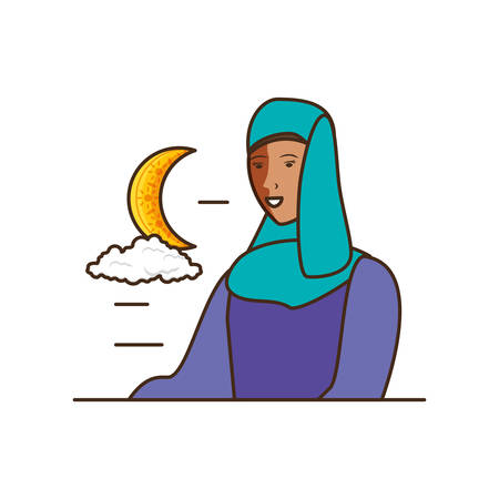 islamic woman with moon character vector illustration designのイラスト素材
