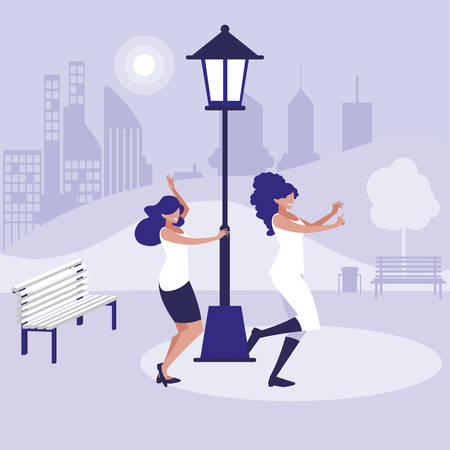young girls dancing in the park characters vector illustration designのイラスト素材