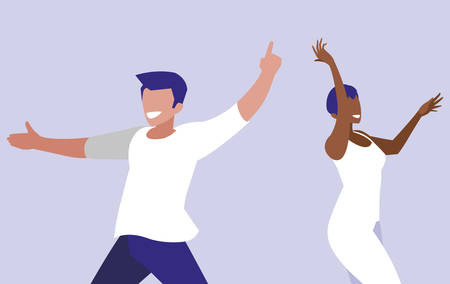 young interracial couple dancing characters vector illustration designのイラスト素材