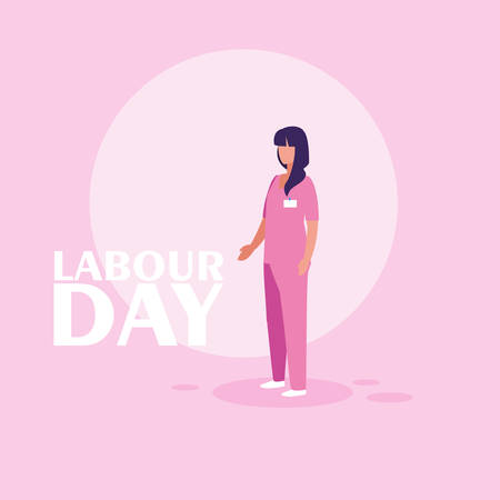 labour day celebration with doctor female vector illustration designのイラスト素材