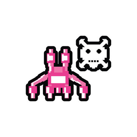 video game monster alien with skull pixelated vector illustration designのイラスト素材