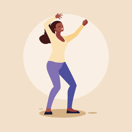young afro woman happy celebrating with hands up vector illustration designのイラスト素材