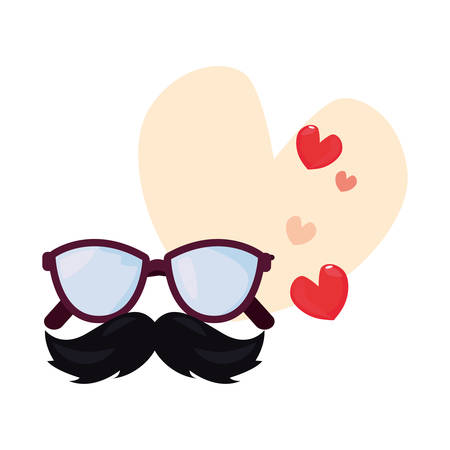 eyeglasses mustache love hearts happy fathers day vector illustrationのイラスト素材