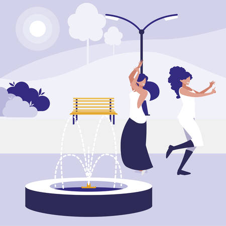young girls dancing in the park characters vector illustration designのイラスト素材