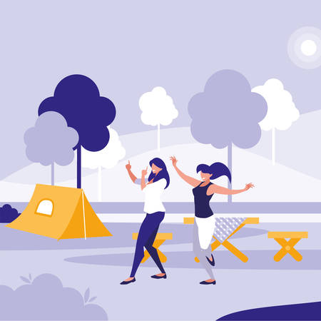 young girls dancing in the park characters vector illustration designのイラスト素材