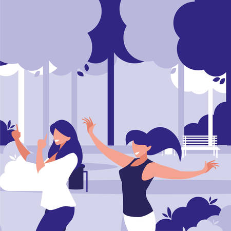 young girls dancing in the park characters vector illustration designのイラスト素材