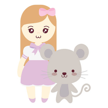 cute and little mouse with girl vector illustration designのイラスト素材