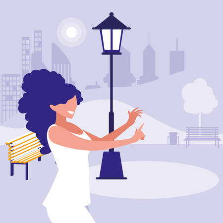 young woman dancing in the park character vector illustration designのイラスト素材