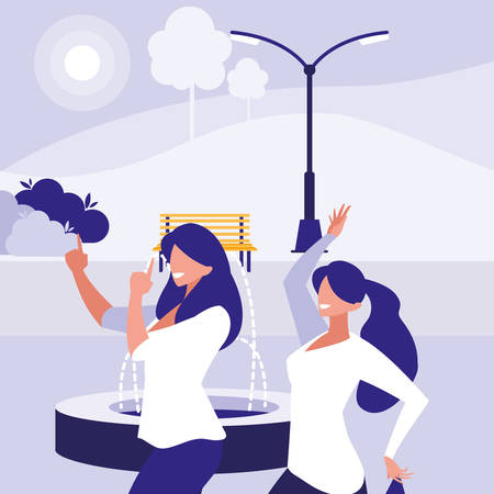 young girls dancing in the park characters vector illustration designのイラスト素材