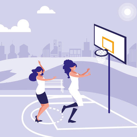 young girls dancing in the park characters vector illustration designのイラスト素材
