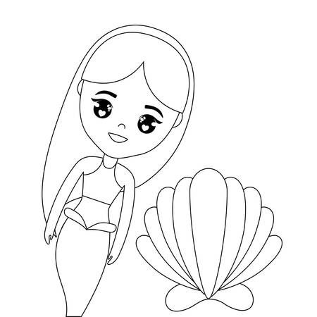 cute mermaid with seashell vector illustration designのイラスト素材