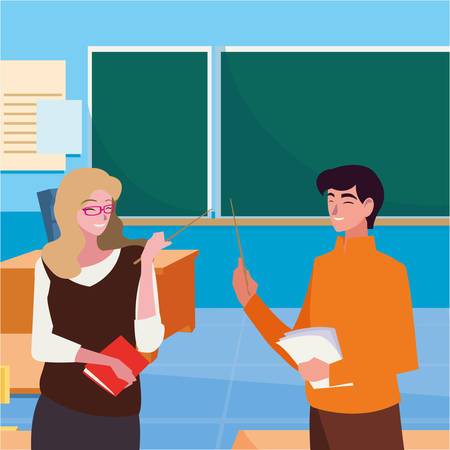 teachers couple in the classroom characters vector illustration designのイラスト素材