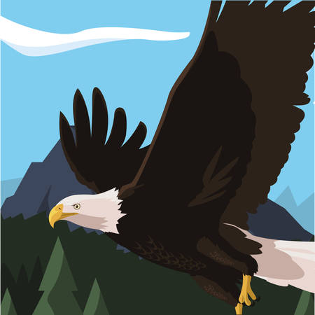 beautiful bald eagle flying in the landscape vector illustration designのイラスト素材