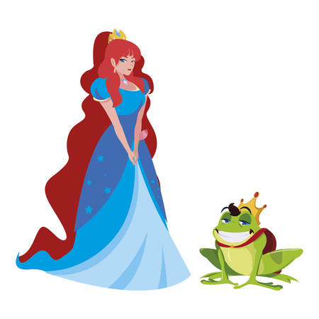 beautiful princess and toad prince of tales character vector illustration designのイラスト素材