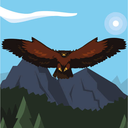 beautiful eagle flying in the landscape majestic bird vector illustration designのイラスト素材