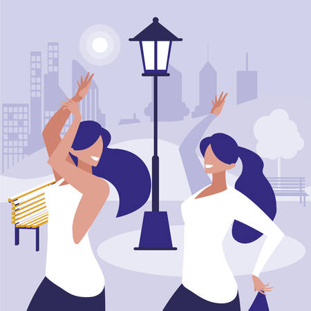 young girls dancing in the park characters vector illustration designのイラスト素材