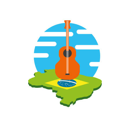 acoustic guitar with map guide of brazil vector illustration designのイラスト素材