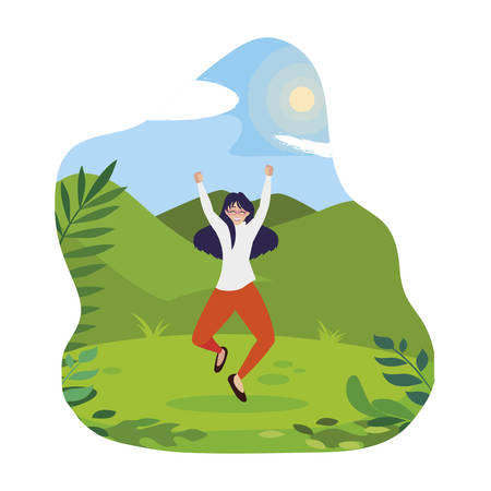 happy young woman celebrating in the camp vector illustration designのイラスト素材